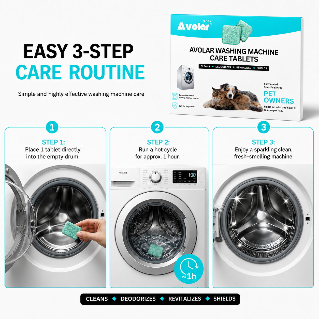 The AVOLAR Washing Machine Care Tablets